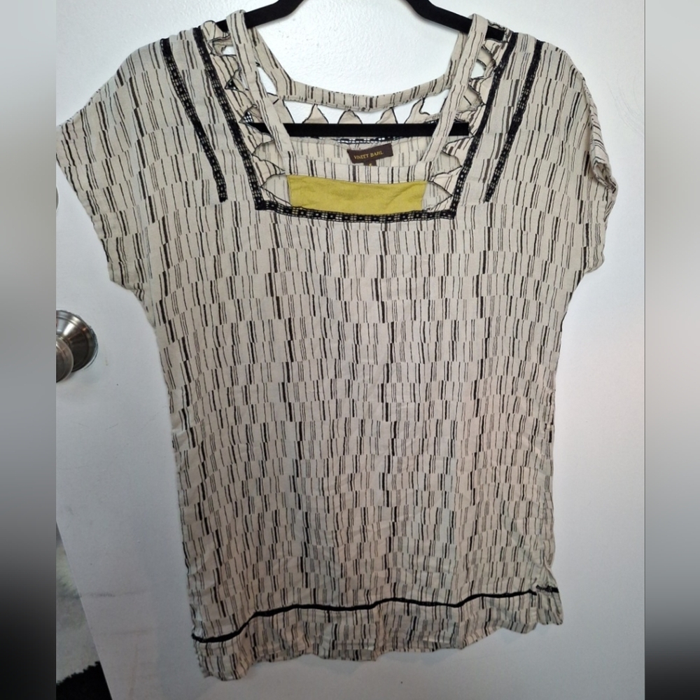 Vineet Bahl Anthropologie Boho Cut Out Tunic Blouse 100% Cotton Size Small